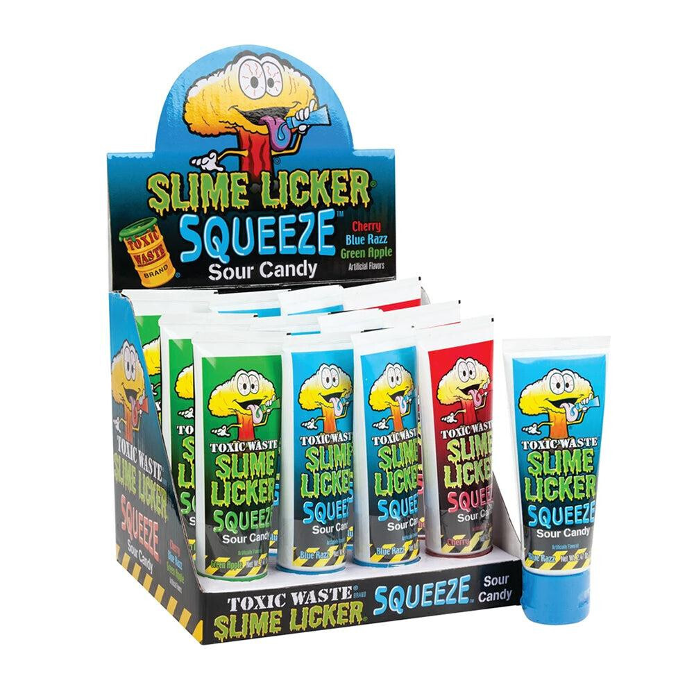 TOXIC WASTE BRAND SLIME LICKER SQUEEZE Sour Candy Cherry, Blue Razz, Green Apple (12X70g)