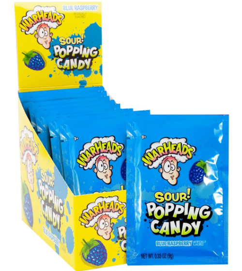 WARHEADS SOUR! POPPING CANDY BLUE RASPBERRY ARTIFICIALLY FLAVORED (20x9g)